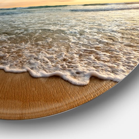 Designart - Bright Cloudy Sunset in Calm Ocean' Seashore Circle Metal Wall Art
